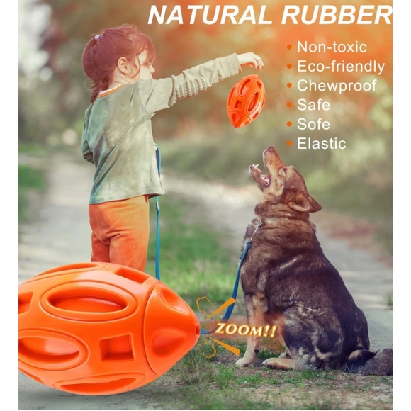 Dog Football Toy Orange Durable - Picture 3 of 10